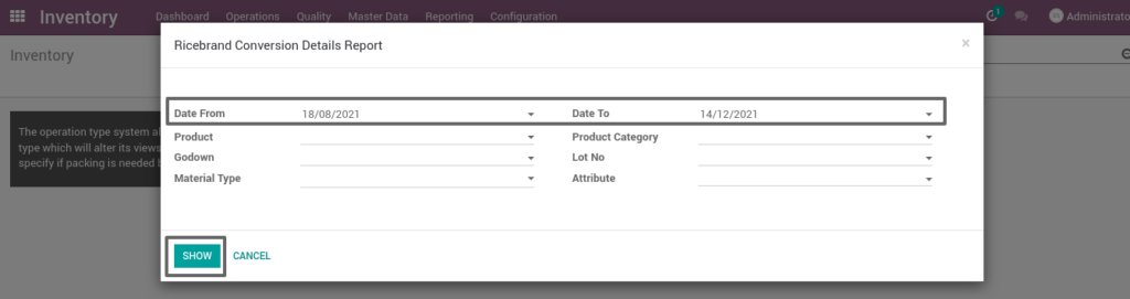 Ricetrading ERP Inventory Managementrice brand conversion report