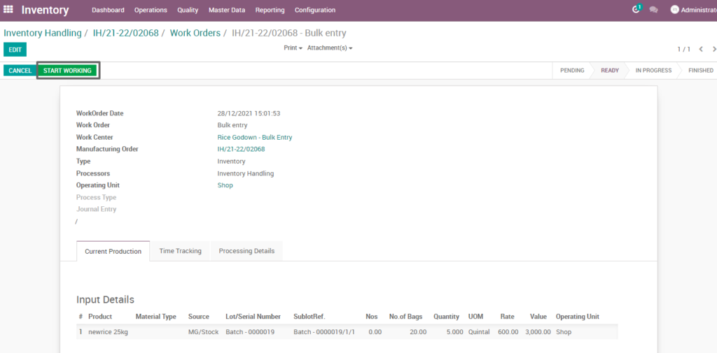 Ricetrading ERP Inventory Managementstart working rice bulk entry