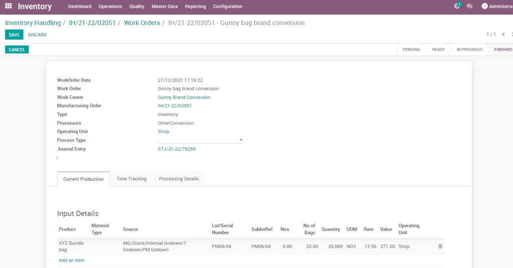 Ricetrading ERP Inventory Managementwork order gunny inventory handling