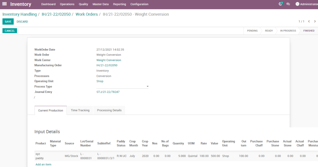 Ricetrading ERP Inventory Managementworkorder weight conversion