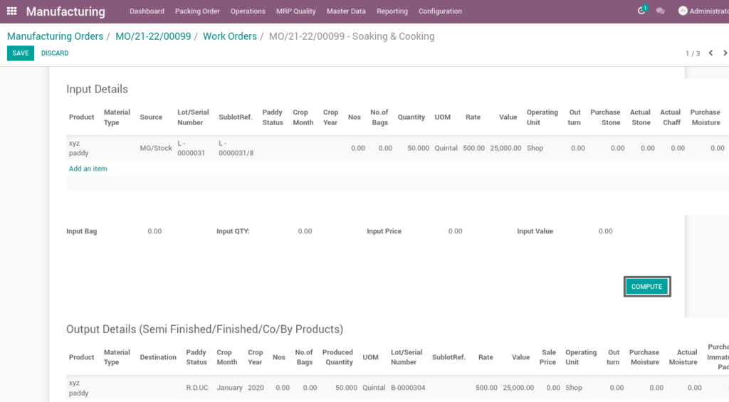 Ricetrading ERP Manufacturing Managementcompute soaking and cooking