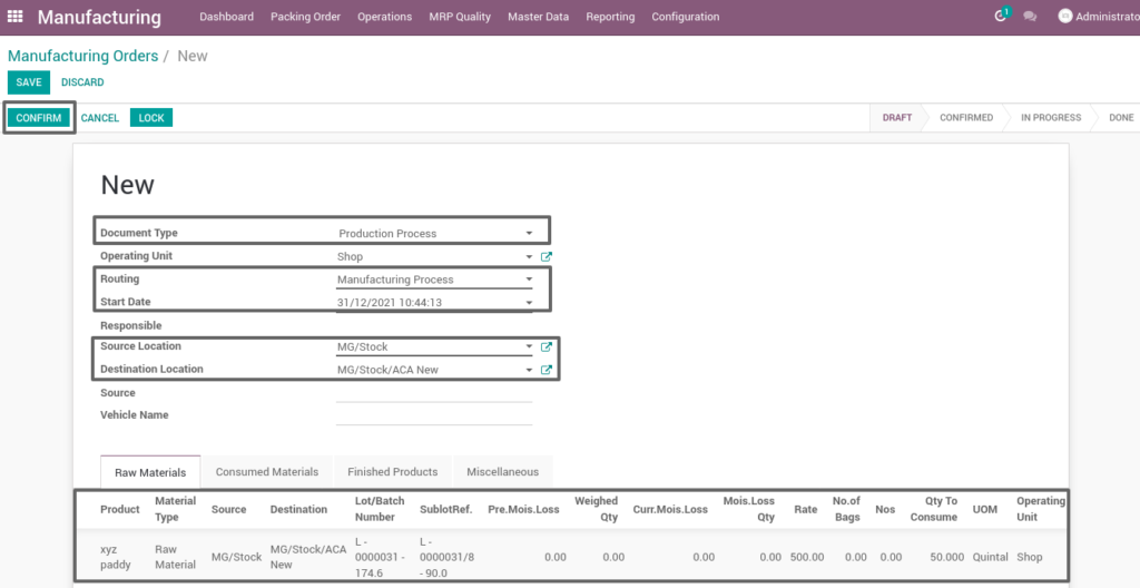 Ricetrading ERP Manufacturing Managementcreate manufacturing process