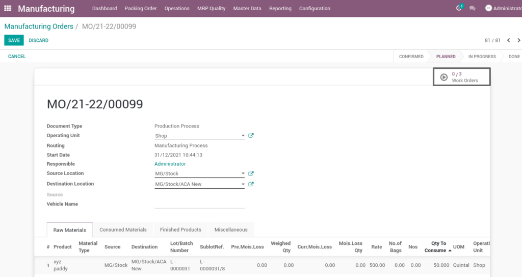 Ricetrading ERP Manufacturing Managementcreate workorder manufacturing process