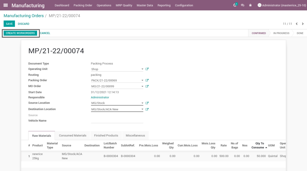 Ricetrading ERP Manufacturing Managementcreate workorder packing