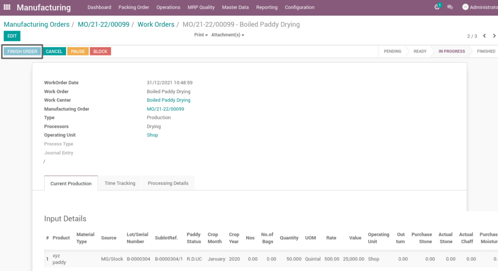 Ricetrading ERP Manufacturing Managementfinish order boiled paddy drying