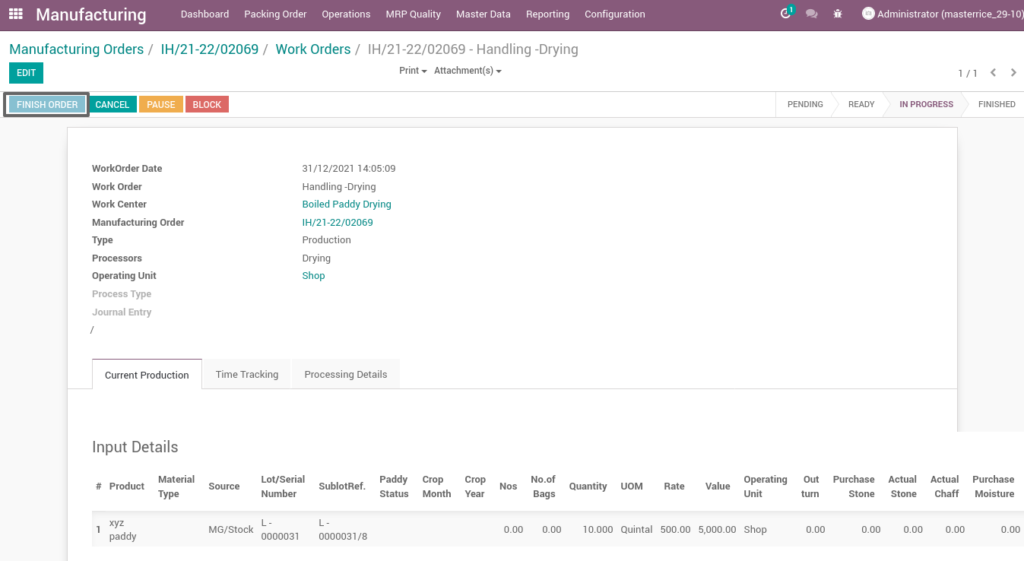 Ricetrading ERP Manufacturing Managementfinish order impure paddy drying