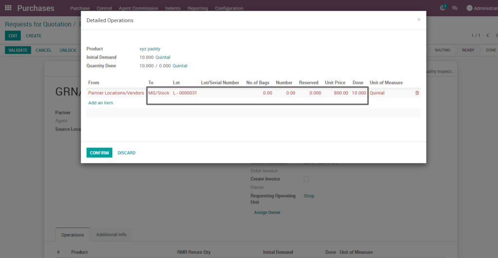 Ricetrading ERP Purchase ManagementGRN detailed operation raw material