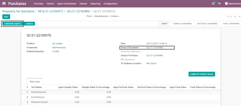 Ricetrading ERP Purchase Managementquality inspection sample confirm