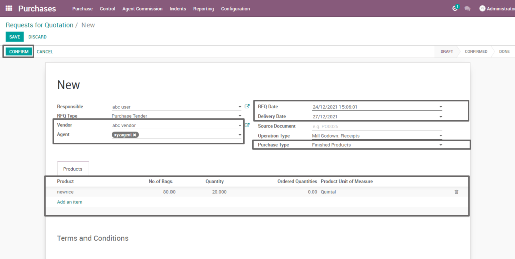 Ricetrading ERP Purchase Managementrequest for quotation finished product