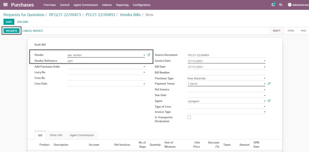 Ricetrading ERP Purchase Managementsuppiler invoice validation raw material