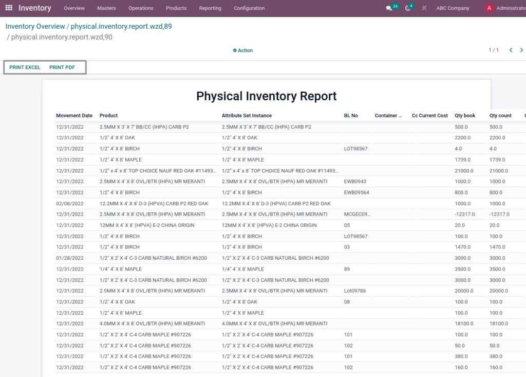 Odoo ERP McCorry Inventory management PhysicalInventoryReport 1