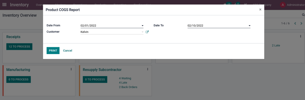 Odoo ERP McCorry Inventory management ProductcogsReport