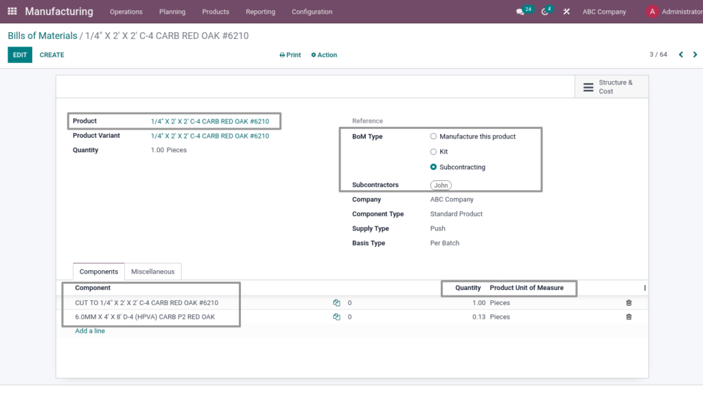 Odoo ERP McCorry Manufacturing management manufacturing BOM