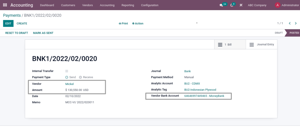 Odoo ERP McCorry accounting management accounting vendorpayment