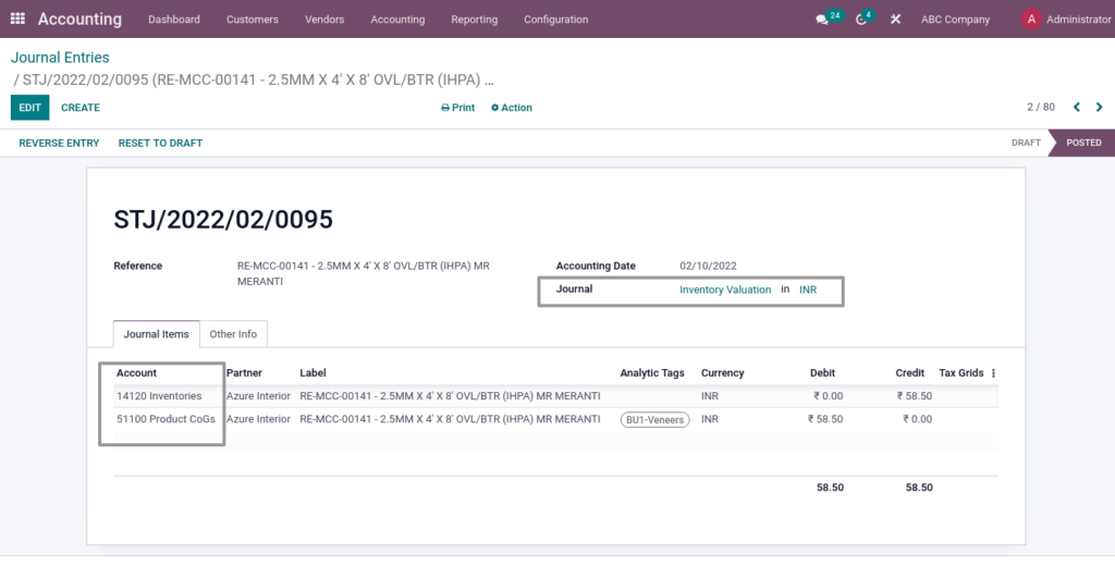 Odoo ERP McCorry accounting management journalentries