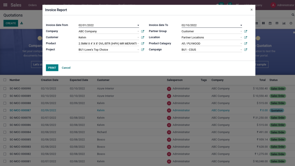 Odoo ERP McCorry sales management SalesInvoicesReport