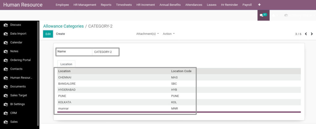 Odoo ERP Payroll master management manage allowance categories