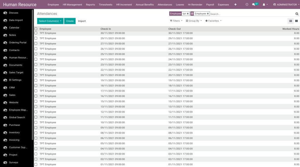 Odoo ERP Payroll master management manage attendance 1