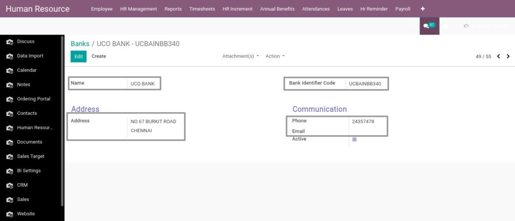 Odoo ERP Payroll master management manage banks 1