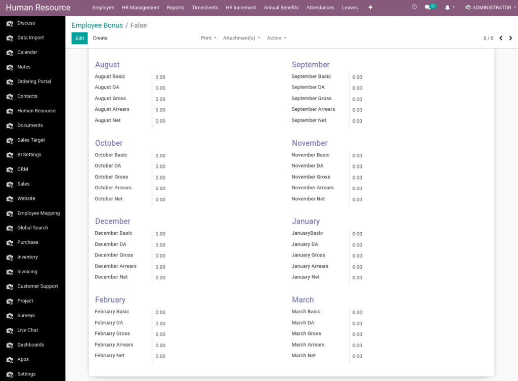 Odoo ERP Payroll master management manage bonus 3