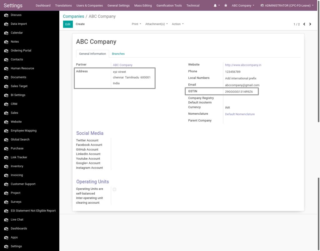 Odoo ERP Payroll master management manage company