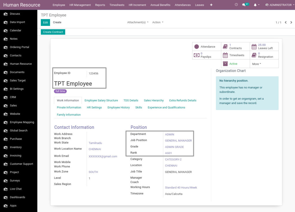 Odoo ERP Payroll master management manage employee