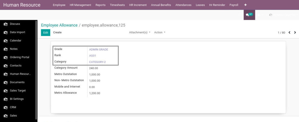 Odoo ERP Payroll master management manage employee allowance