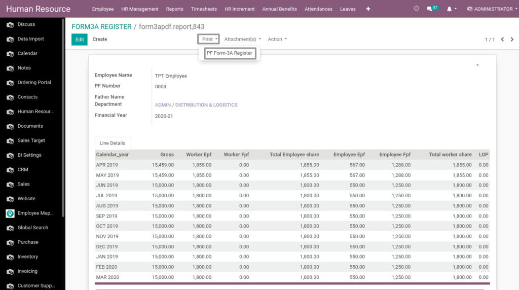 Odoo ERP Payroll master management manage form 3a process 1