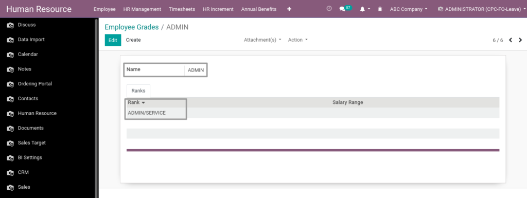 Odoo ERP Payroll master management manage grades