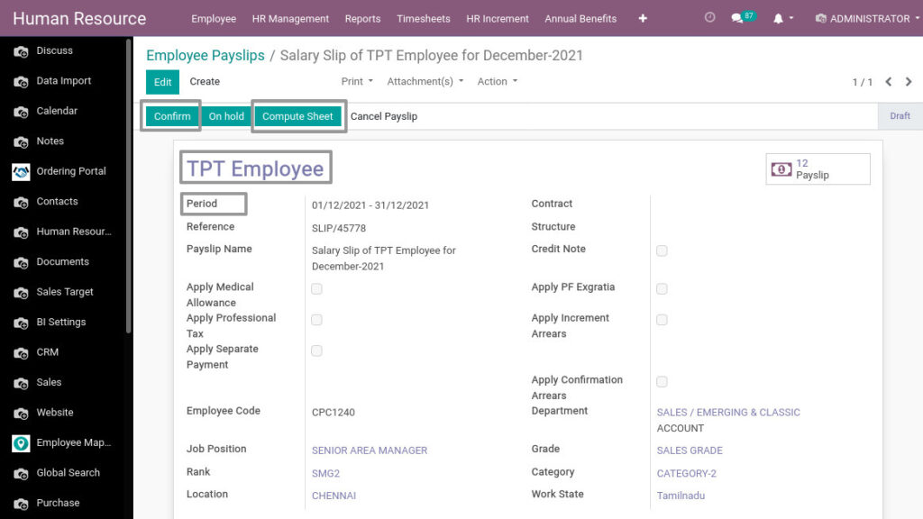 Odoo ERP Payroll payroll management manage employee payslip 1