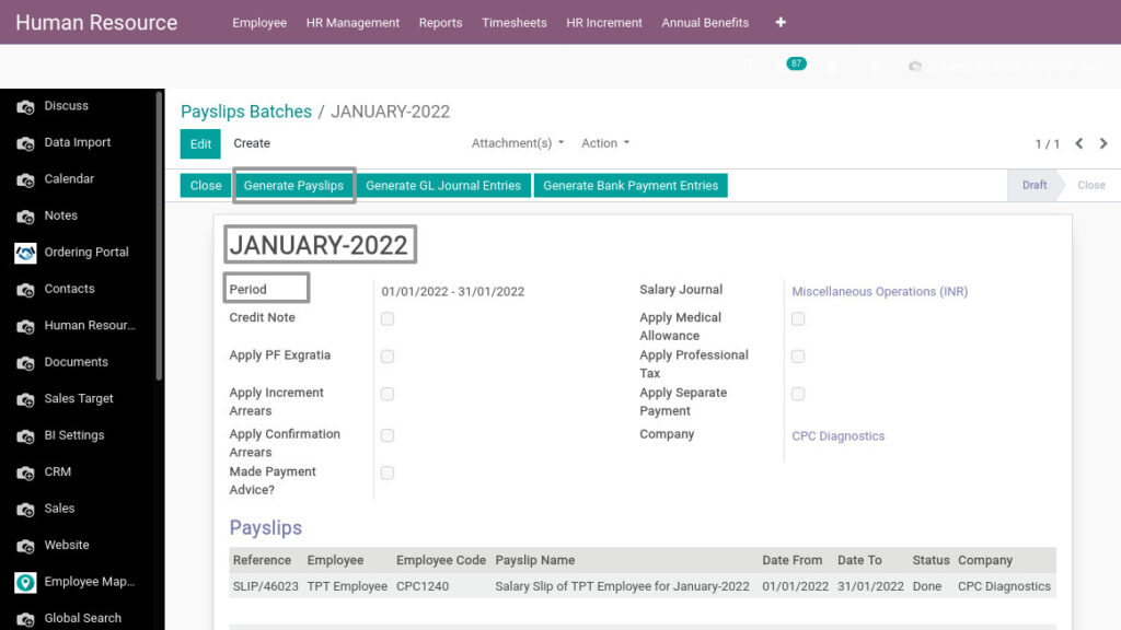 Odoo ERP Payroll payroll management manage employee payslip batch 1