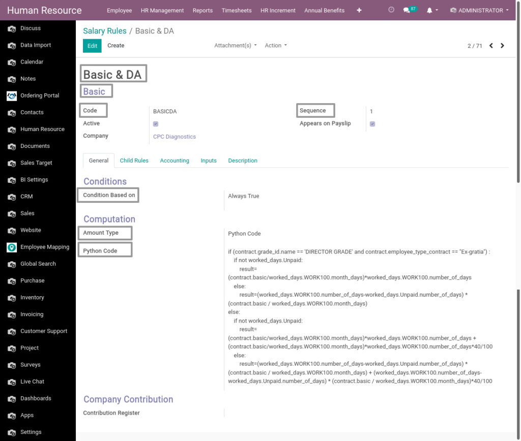 Odoo ERP Payroll payroll management manage salary rules