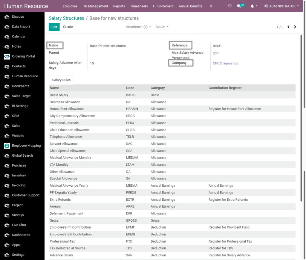 Odoo ERP Payroll payroll management manage salary structure