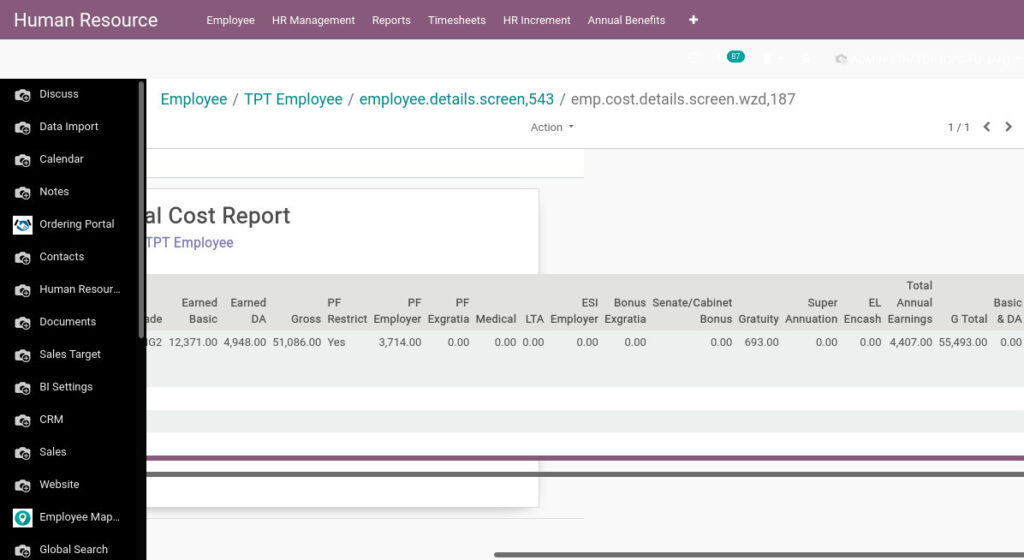 Odoo ERP Payroll payroll management report employee actual cost report 3