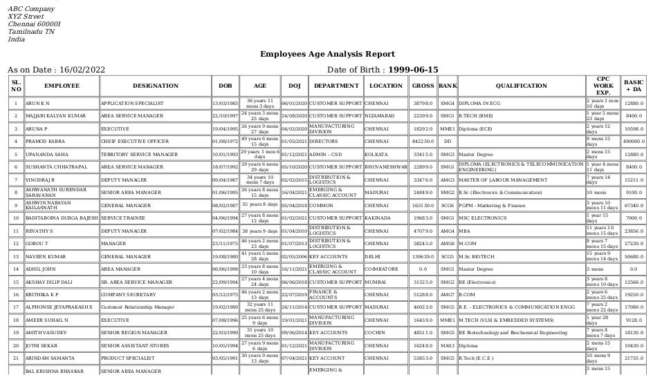 Odoo ERP Payroll payroll management report employee age analysis report 2