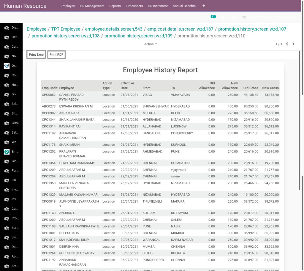 Odoo ERP Payroll payroll management report employee history report 2