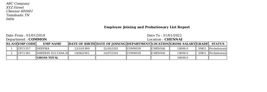 Odoo ERP Payroll payroll management report employee joining probationary report 2