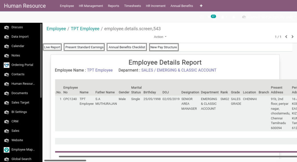 Odoo ERP Payroll payroll management report employee live report 2