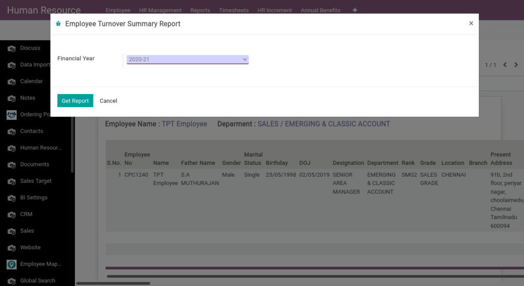 Odoo ERP Payroll payroll management report employee turnover summary report 1