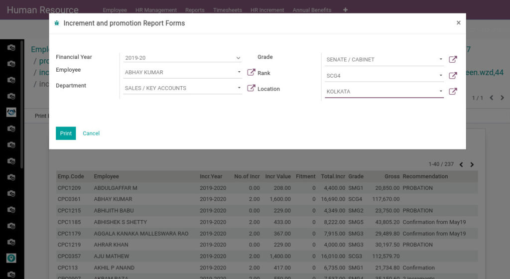 Odoo ERP Payroll payroll management report increment promotion report 1