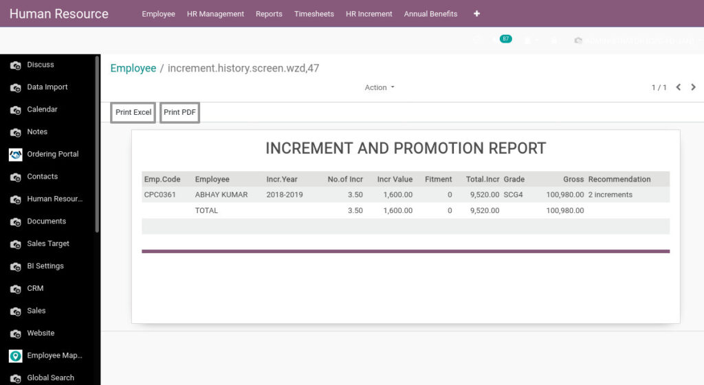 Odoo ERP Payroll payroll management report increment promotion report 2 1