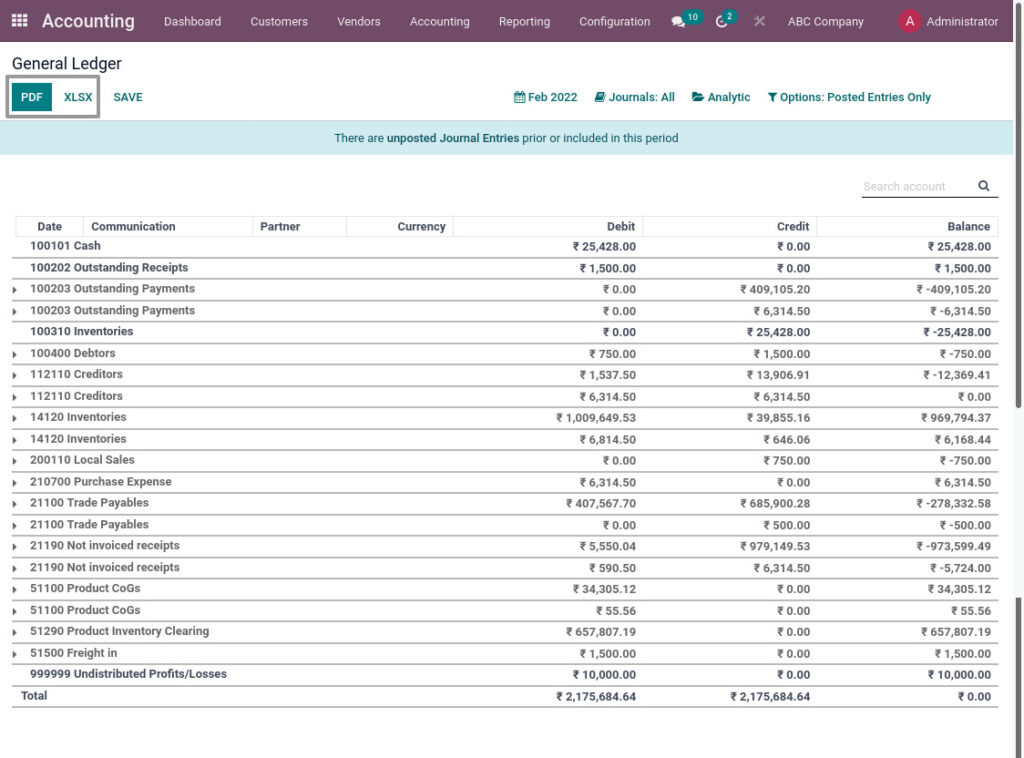 Odoo ERP mccorry accounting management report general ledger report