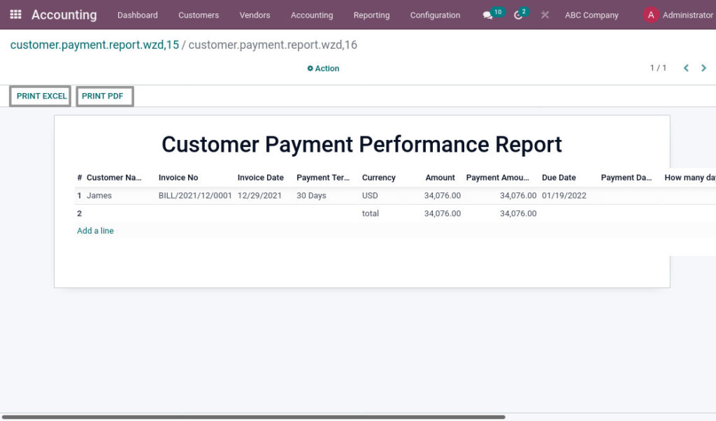 Odoo ERP mccorry accounting management report payment report 2