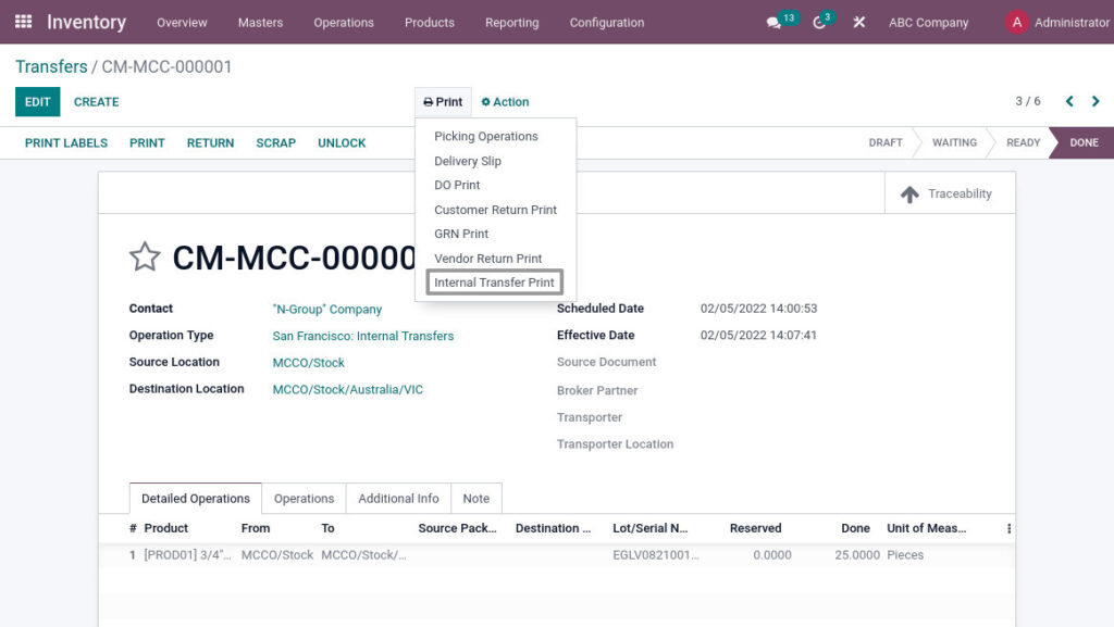 Odoo ERP mccorry inventory management internal transfer print 1