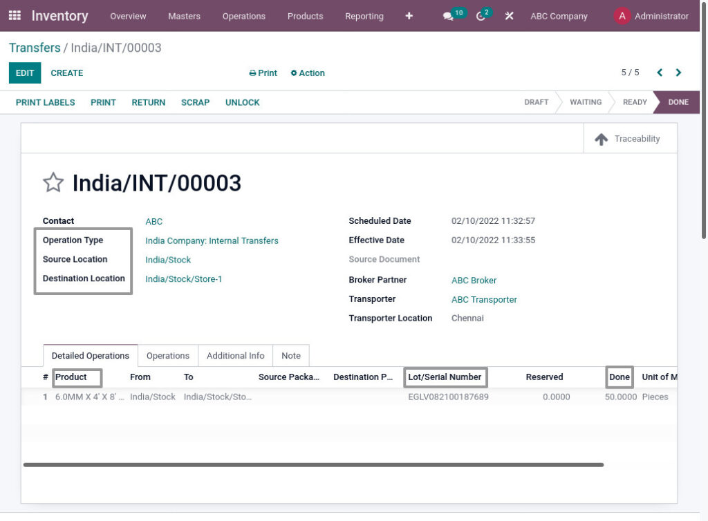 Odoo ERP mccorry inventory management manage internal transfer 1