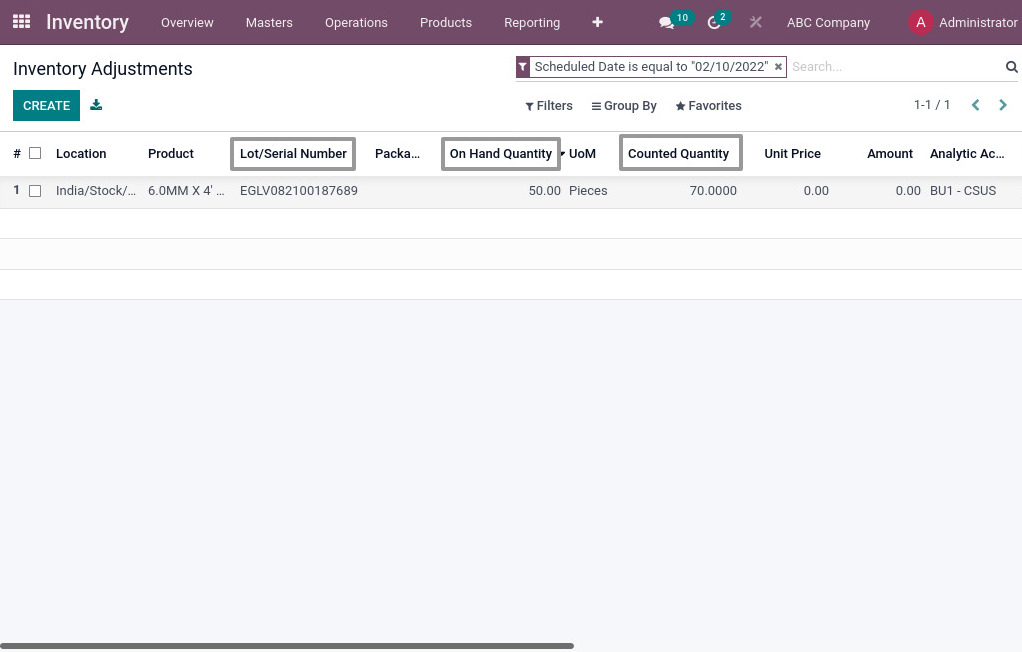 Odoo ERP mccorry inventory management manage inventory adjustment 1