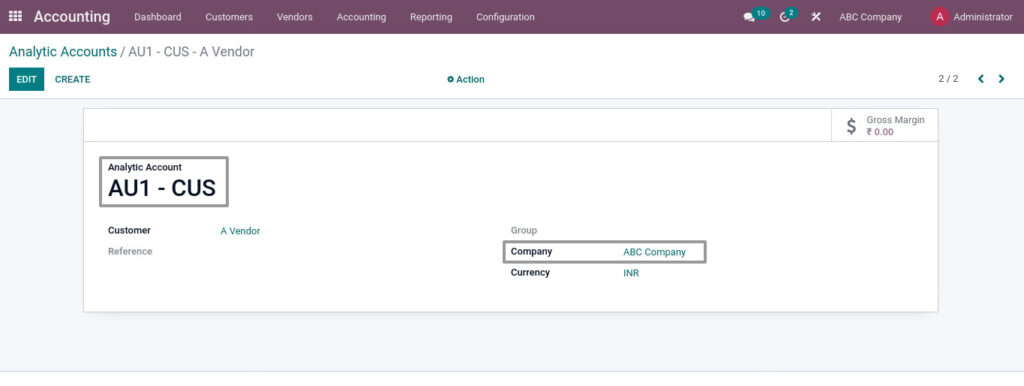 Odoo ERP mccorry master management manage analytic account