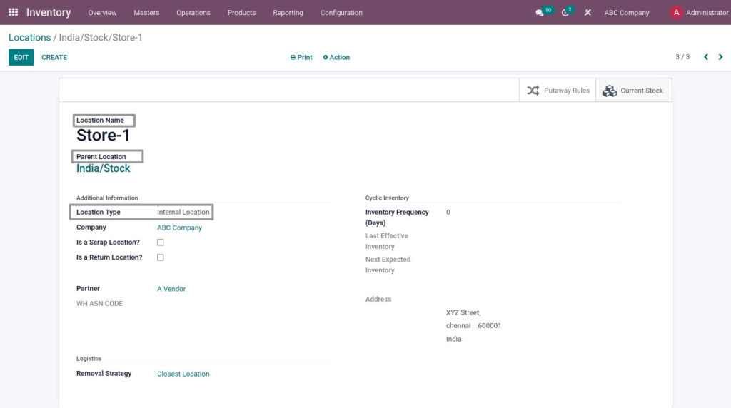 Odoo ERP mccorry master management manage location