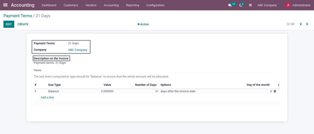 Odoo ERP mccorry master management manage payment terms