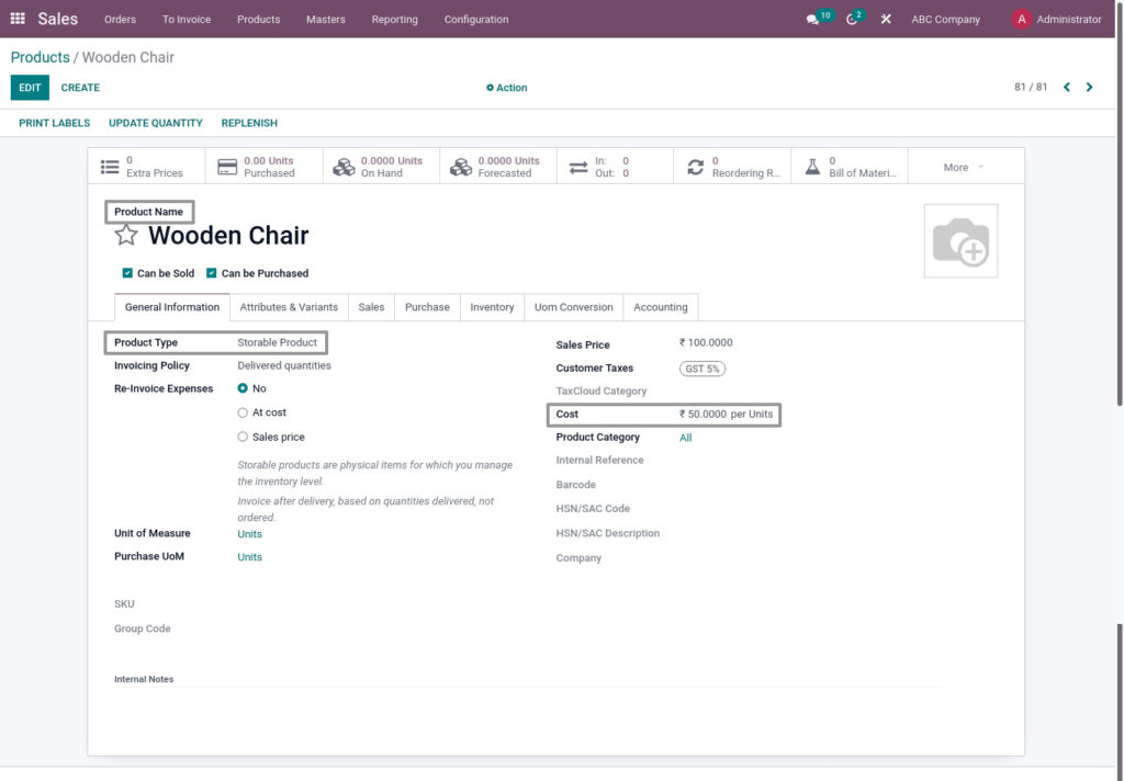 Odoo ERP mccorry master management manage product